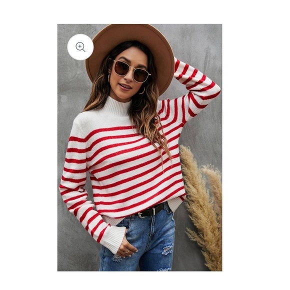 Red Cream Turtleneck Drop Shoulder Sweater Gold Buttons Casual Jumper XXL - Picture 1 of 9